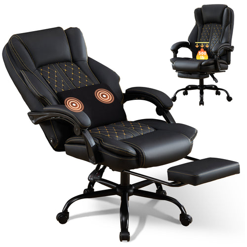 NYOAK Massage Office Chair with Foot Rest, Ergonomic Reclining Desk Chair with Dual Lumbar Kneading Massage, 500lbs Big and Tall Office Chair, Pet-Resistant Leather for Home Office
