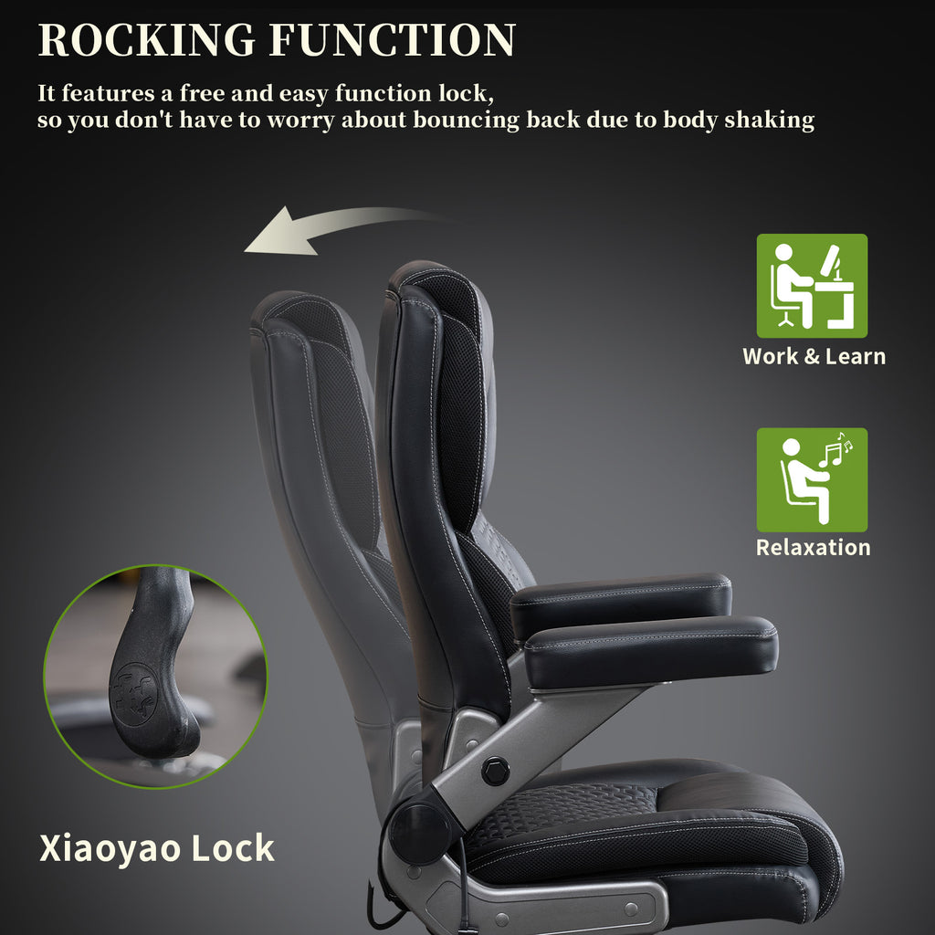 NYOAK 700lbs Big and Tall Office Chair with 5D Flip Armrests, Heavy Duty Executive Desk Chair with Adjustable Lumbar Support, Rubber Caster Wheels, Wide Ergonomic Seat for All-Day Comfort