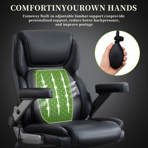 NYOAK 700lbs Big and Tall Office Chair with 5D Flip Armrests, Heavy Duty Executive Desk Chair with Adjustable Lumbar Support, Rubber Caster Wheels, Wide Ergonomic Seat for All-Day Comfort