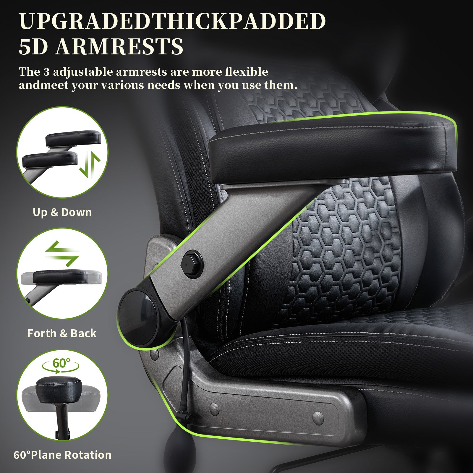 NYOAK 700lbs Big and Tall Office Chair with 5D Flip Armrests, Heavy Duty Executive Desk Chair with Adjustable Lumbar Support, Rubber Caster Wheels, Wide Ergonomic Seat for All-Day Comfort