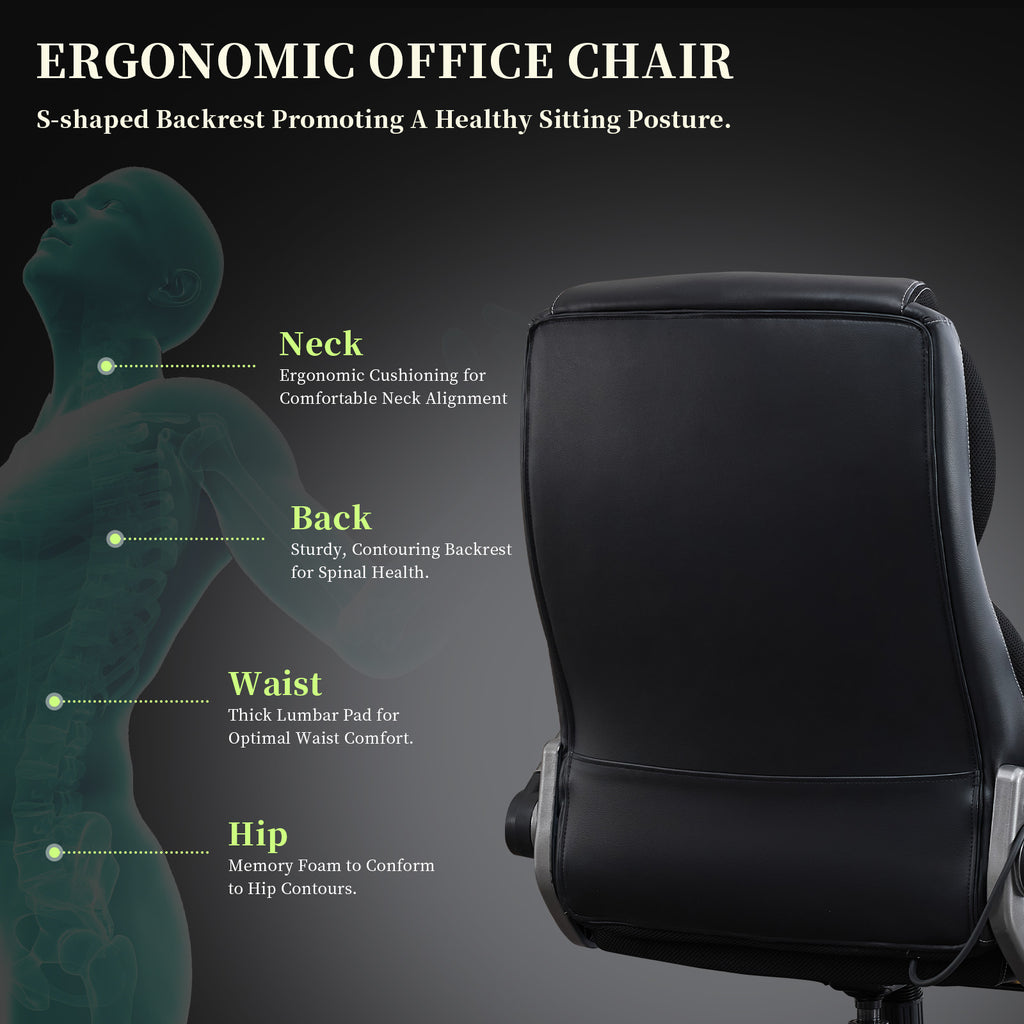 NYOAK 700lbs Big and Tall Office Chair with 5D Flip Armrests, Heavy Duty Executive Desk Chair with Adjustable Lumbar Support, Rubber Caster Wheels, Wide Ergonomic Seat for All-Day Comfort