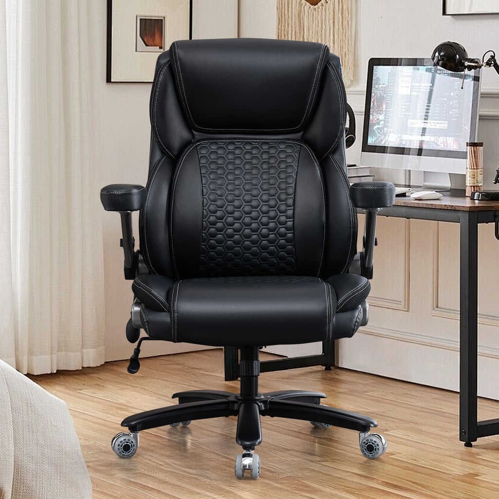 NYOAK 700lbs Big and Tall Office Chair with 5D Flip Armrests, Heavy Duty Executive Desk Chair with Adjustable Lumbar Support, Rubber Caster Wheels, Wide Ergonomic Seat for All-Day Comfort