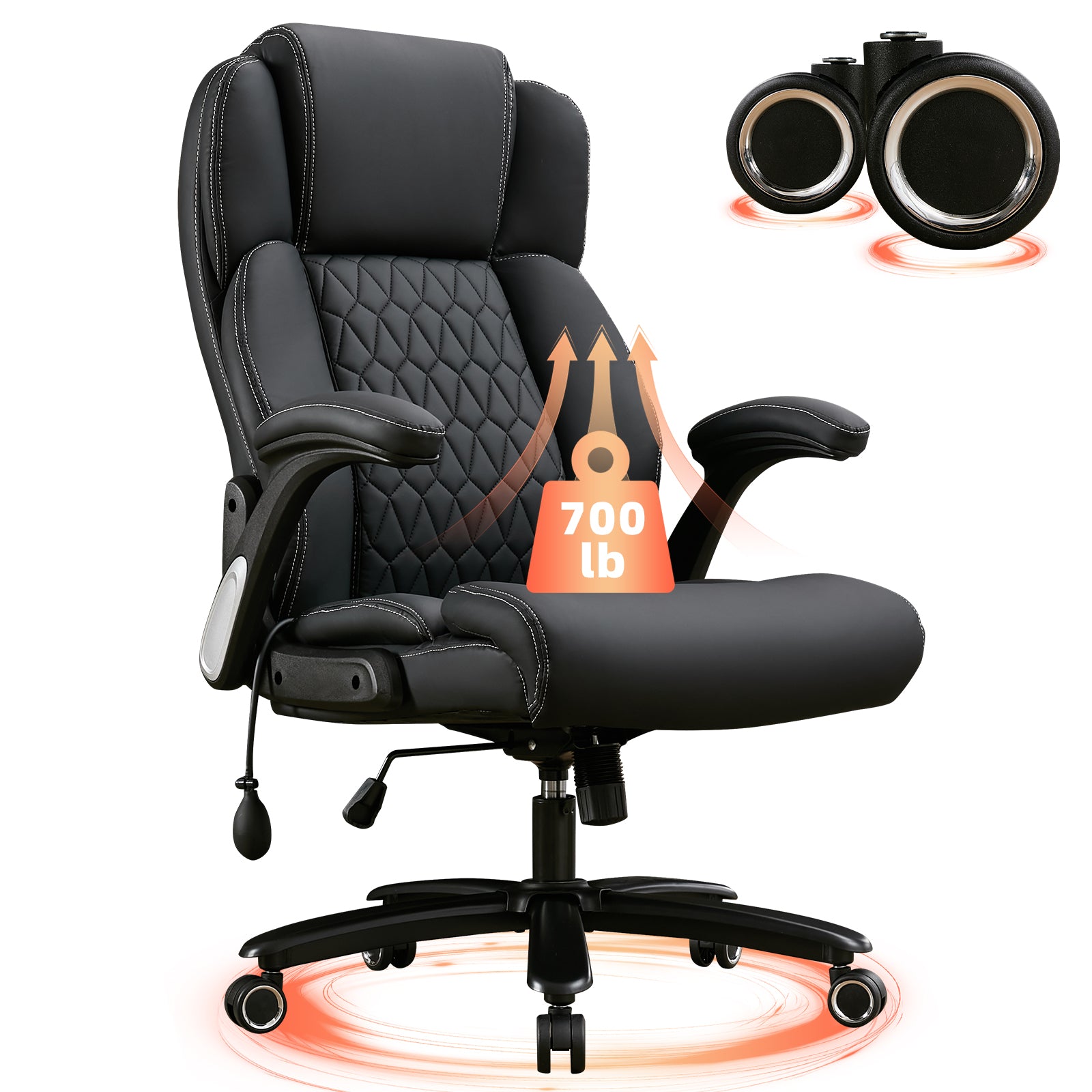 NYOAK 700lbs Big and Tall Office Chair, Heavy Duty Ergonomic Chair, Extra Wide Seat, Quiet Rubber Wheels, High Back with Lumbar Support, Flip-Up Arms