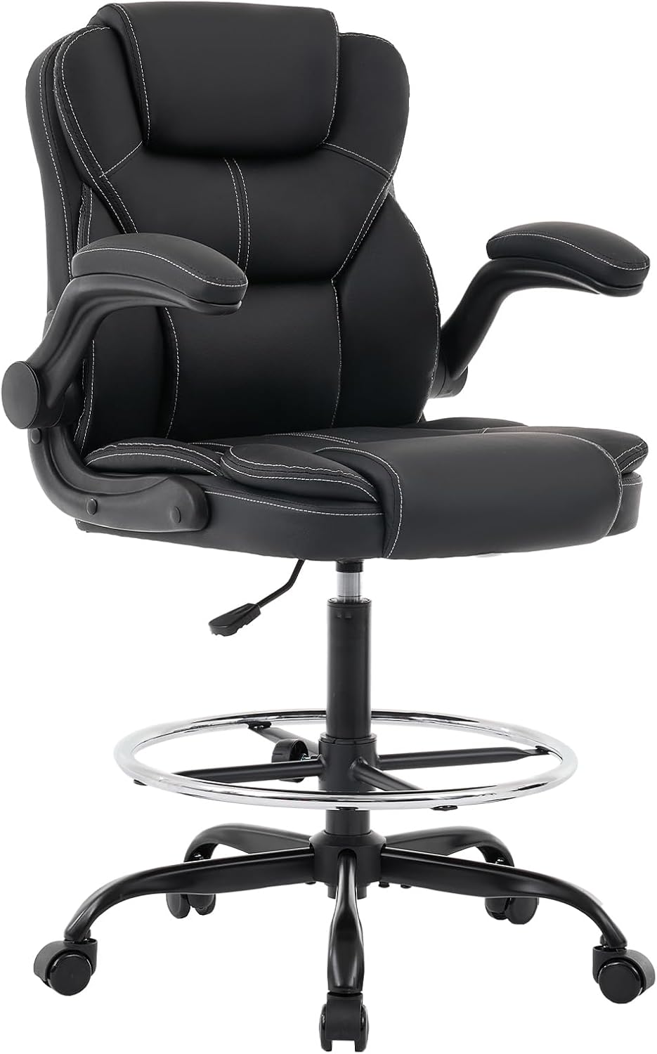 NYOAK 500lbs Office Chair with Wide Seat, Ergonomic Leather Executive Desk Chair with Lumbar Support, Flip-Up Padded Armrests, High Back Swivel Computer Gaming Chair, Black