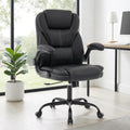 NYOAK 500lbs Office Chair with Wide Seat, Ergonomic Leather Executive Desk Chair with Lumbar Support, Flip-Up Padded Armrests, High Back Swivel Computer Gaming Chair, Black